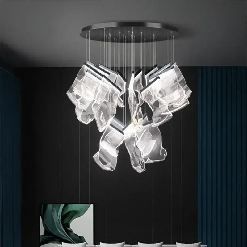 Modern gold decorbites acrylic leaf chandelier with transparent sculptural glass pieces for dining room lighting