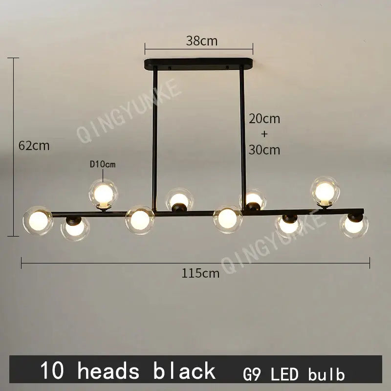 Black modern decorbites bubble ball led chandelier with ten spherical glass bulbs for dining room lighting