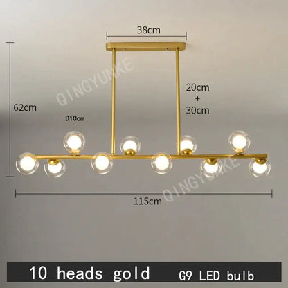 Modern gold decorbites bubble ball led hanging chandelier with ten spherical glass globe bulbs for dining room lighting