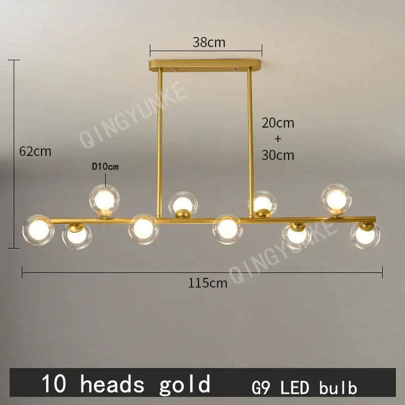 Modern gold decorbites bubble ball led hanging chandelier with ten spherical glass globe bulbs for dining room lighting
