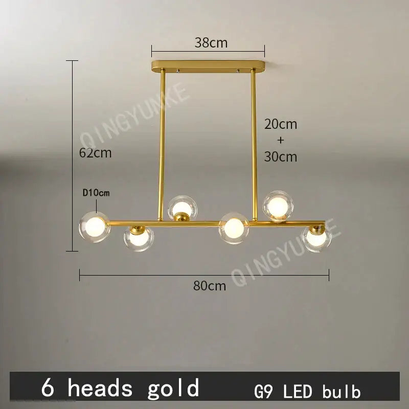 Modern gold decorbites bubble ball led hanging chandelier with six glass bulbs and sleek metallic frame for dining room