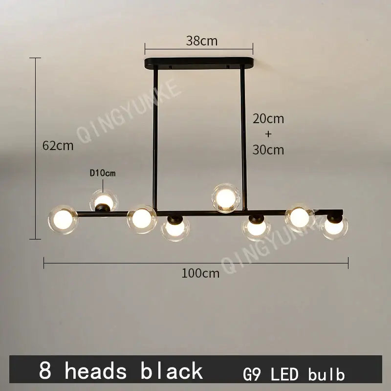 Black modern decorbites bubble ball led pendant light with eight spherical glass bulbs and sleek metal frame for dining room