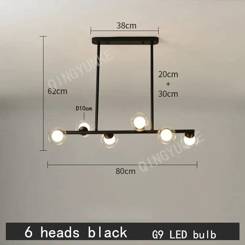 Black modern decorbites bubble ball led chandelier with six glass bulbs and minimalist metal frame for dining room use