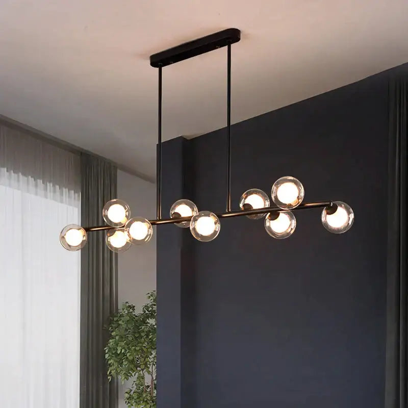 Modern black metal decorbites bubble ball led chandelier with eight glowing glass globe bulbs for dining room hanging