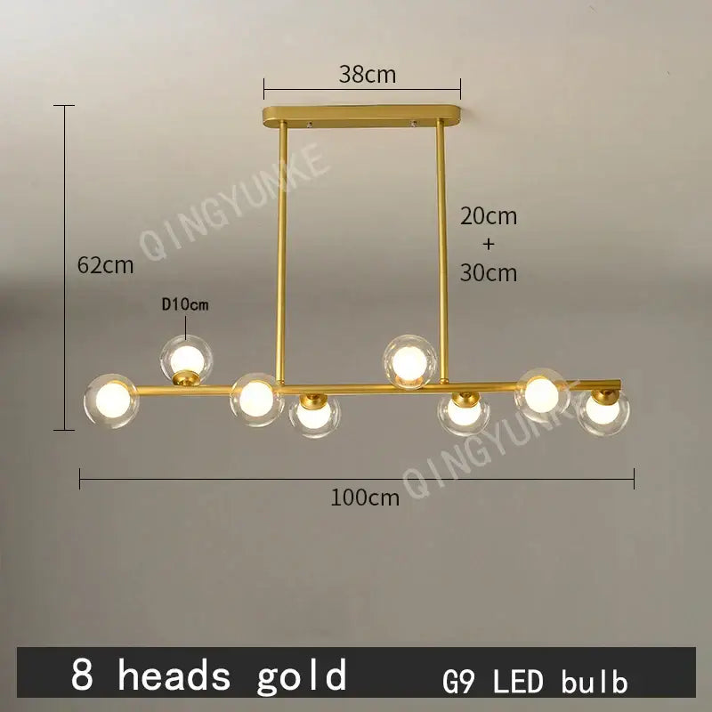 Modern gold decorbites bubble ball led hanging chandelier with eight clear glass globe bulbs for dining room lighting