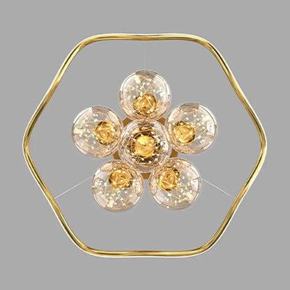 Modern gold decorbites bubble chandeliers hexagonal chandelier with six clear glass globe bulbs for dining room LED light