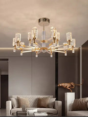 Modern gold decorbites bubble crystal chandelier with clear glass shades and geometric design for living room lighting