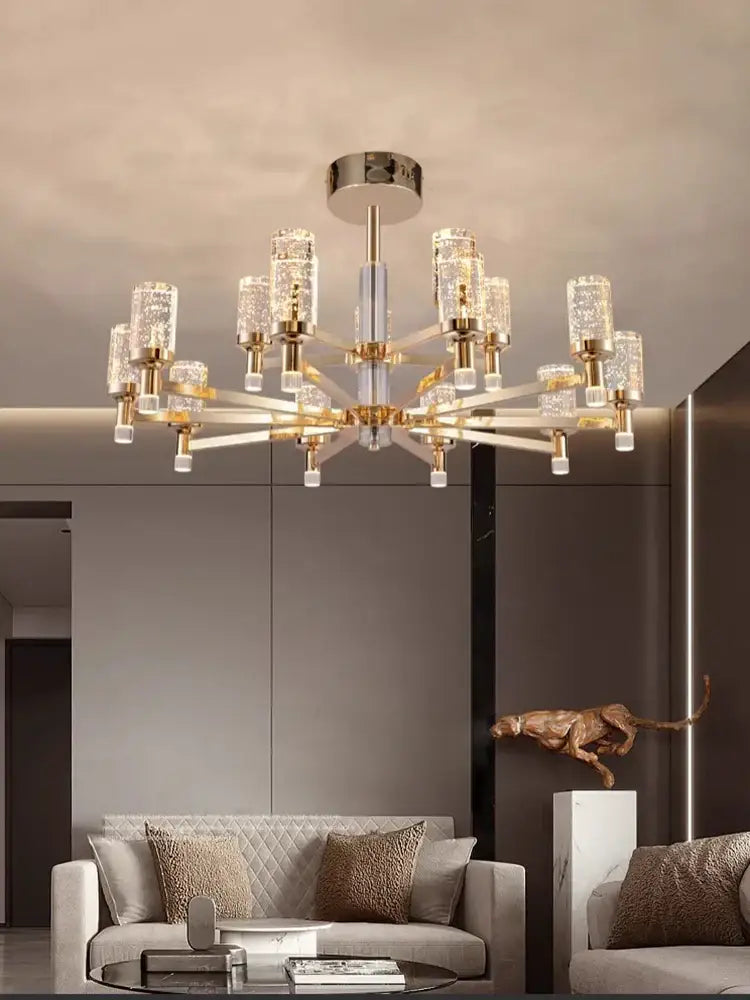 Modern gold decorbites bubble crystal chandelier with clear glass shades and geometric design for living room lighting