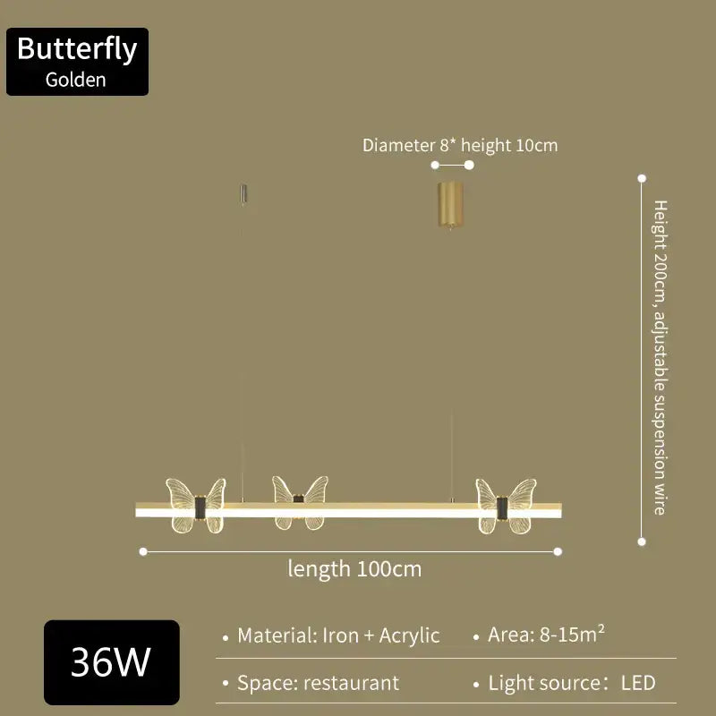 Modern gold decorbites butterfly flower LED chandelier with iron and acrylic construction for dining room light