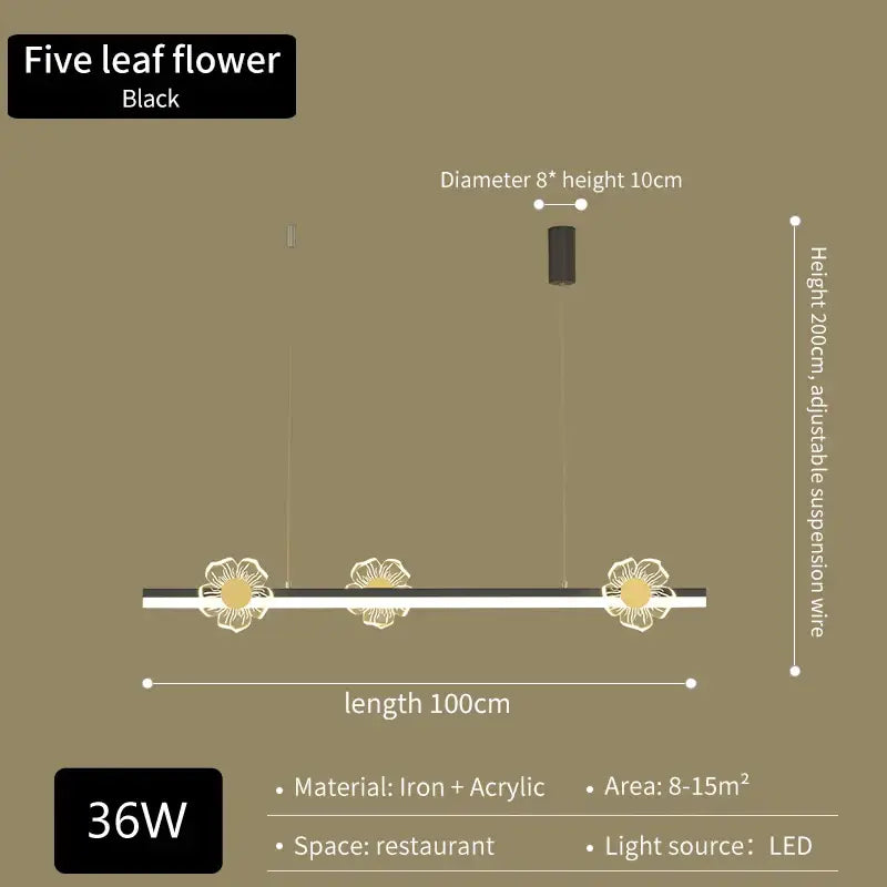 Black five-leaf flower pendant light with led lighting in iron and acrylic for modern decorbites butterfly flower chandelier
