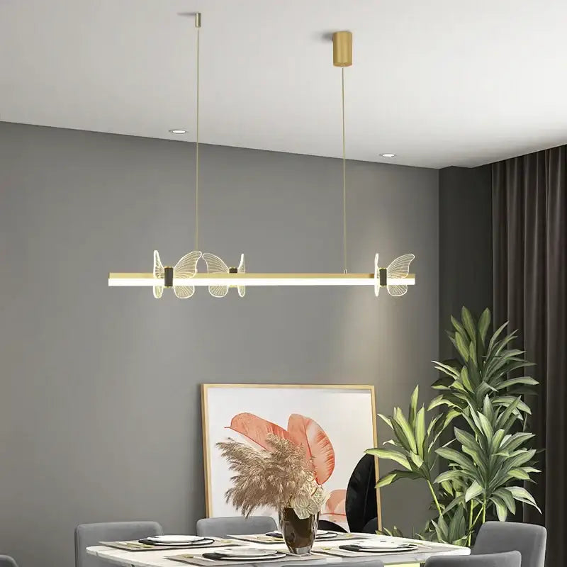 Modern gold decorbites butterfly flower chandelier with sleek finish and illuminated translucent wings for dining room lighting