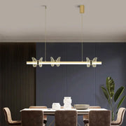 Modern gold decorbites butterfly flower chandelier with translucent wings linear pendant light for dining room use