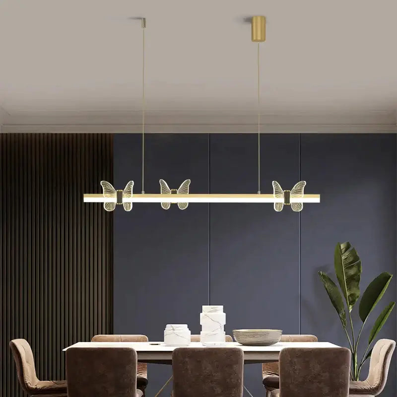 Modern gold decorbites butterfly flower chandelier with translucent wings linear pendant light for dining room use