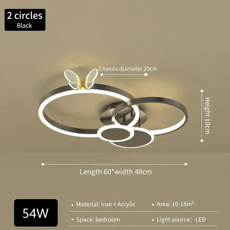 Black modern decorbites butterfly light with two interlocking rings and gold butterfly accent iron acrylic ceiling lamp