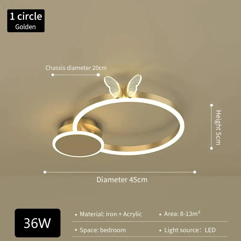 Modern gold decorbites butterfly light round living room lamp with iron and acrylic butterfly-themed led ceiling light