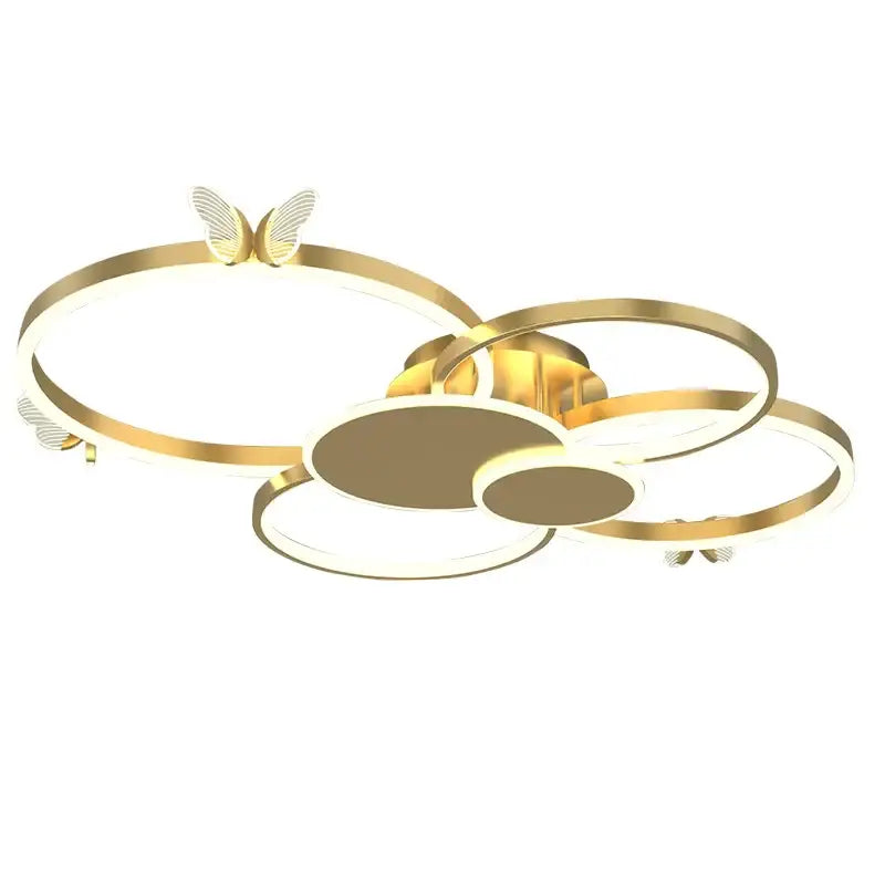 Modern gold decorbites butterfly light ceiling fixture with interconnected circular rings and delicate butterfly accents