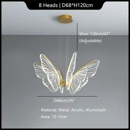 Modern gold decorbites butterfly pendant light with translucent white wings and sleek metallic frame for dining room