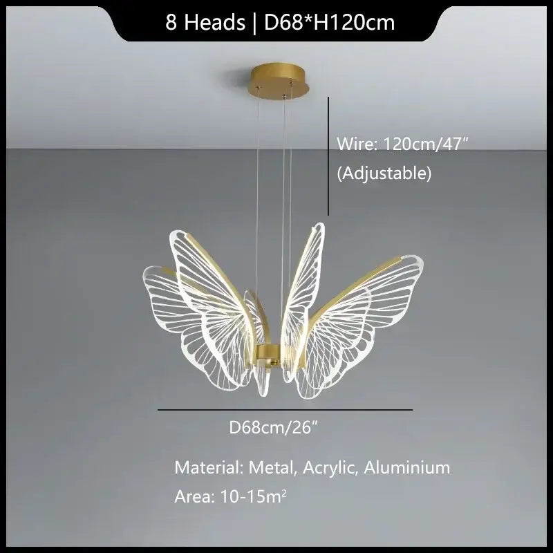 Modern gold decorbites butterfly pendant light with translucent white wings and sleek metallic frame for dining room