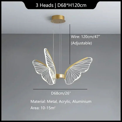 Modern gold decorbites butterfly pendant light with gold-toned frame and translucent white wings for dining room decor