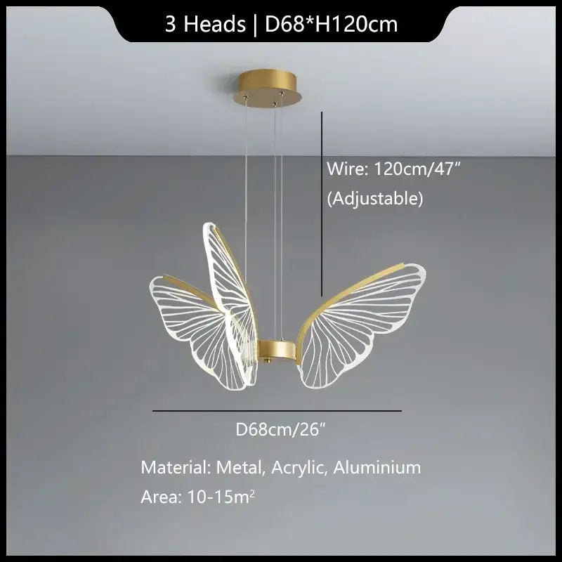 Modern gold decorbites butterfly pendant light with gold-toned frame and translucent white wings for dining room decor
