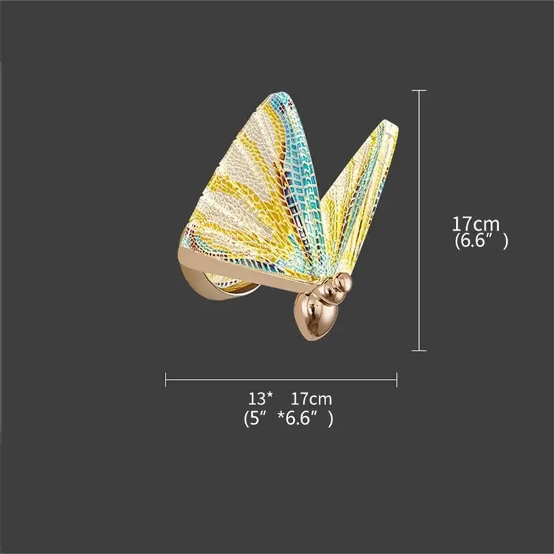 Decorbites butterfly wall light featuring a decorative butterfly-shaped glass sconce in yellow turquoise and gold tones