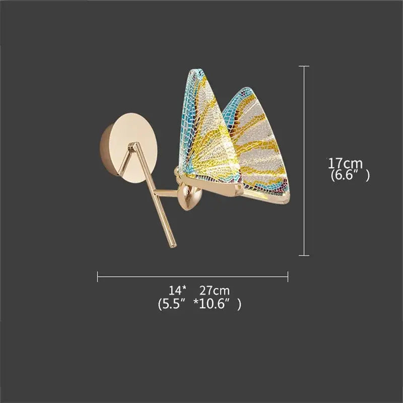 Modern gold decorbites butterfly wall light featuring two gold-toned glass mosaic butterfly wings for bedroom decor