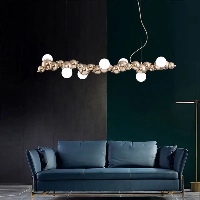 Modern gold decorbites caterpillar metal ball pendant light fixture with white spheres for dining room lighting