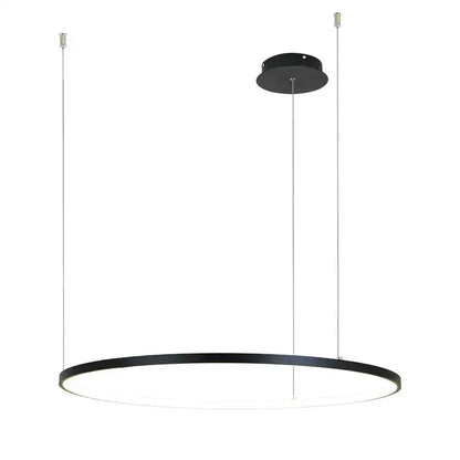 Modern black circular led pendant light with sleek minimalist design and thin metallic cords for dining room decorbites circular led chandelier