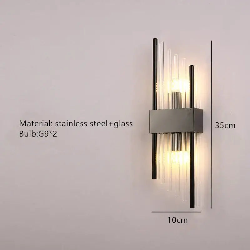 Modern gold decorbites clear crystal led wall lamp featuring a sleek stainless steel frame with two g9 bulbs
