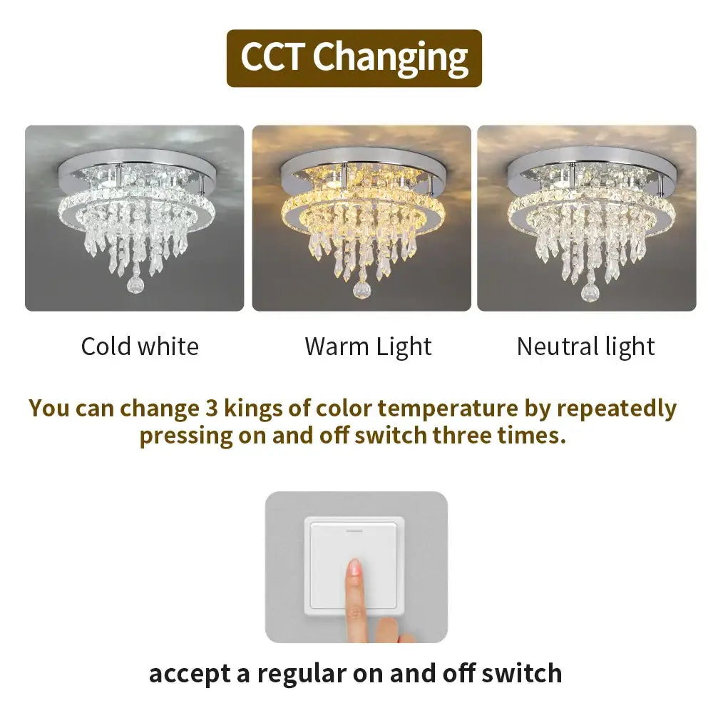 Modern gold decorbites crystal ceiling chandelier with chrome finish and three color temperature settings for dining room