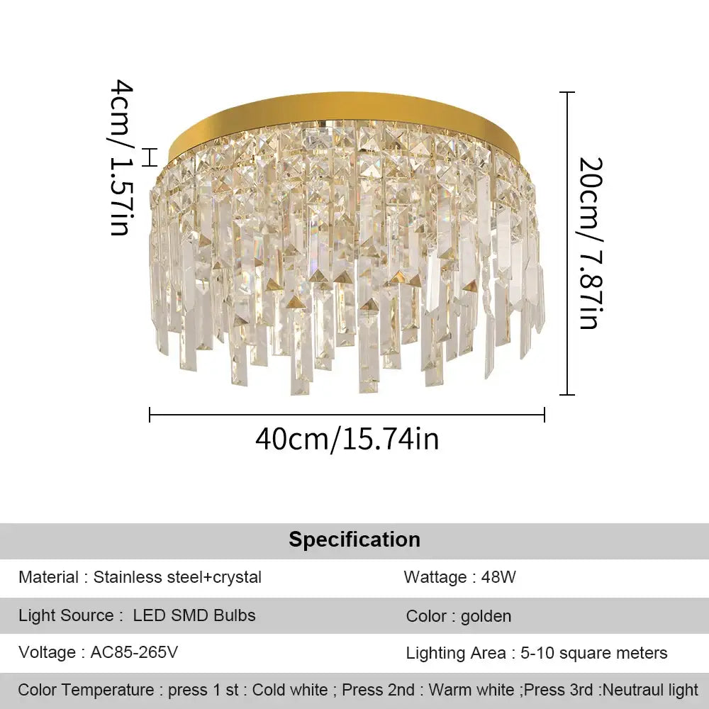 Modern gold decorbites crystal ceiling chandelier with cascading clear crystal prisms for dining room lighting