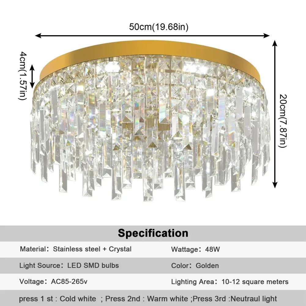 Modern gold decorbites crystal ceiling chandelier with cascading crystal prisms and stainless steel frame for dining room