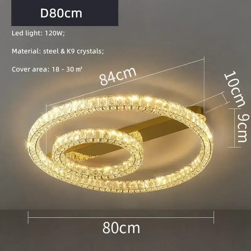 Modern gold decorbites crystal ceiling double-ring chandelier with embedded k9 crystals and steel frame for living room light