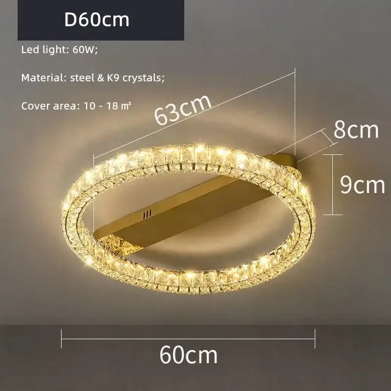 Modern gold decorbites crystal ceiling double-ring chandelier with embedded k9 crystals and led lighting for living room