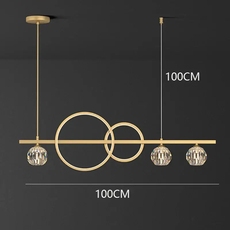 Modern gold decorbites crystal chandelier pendant light with intersecting rings and faceted crystal globe shades
