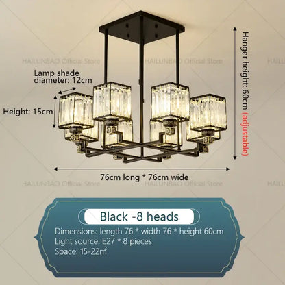 Black metal decorbites crystal chandelier with eight clear crystal lamp shades for modern living room decor