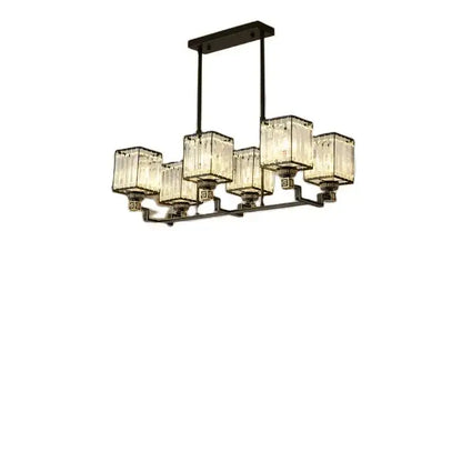 Modern gold decorbites crystal chandelier with black metal frame and five etched glass shades for living room