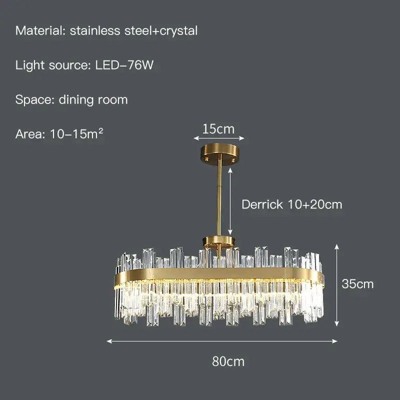 Modern gold decorbites crystal chandelier with cascading clear prisms on stainless steel frame for living and dining rooms