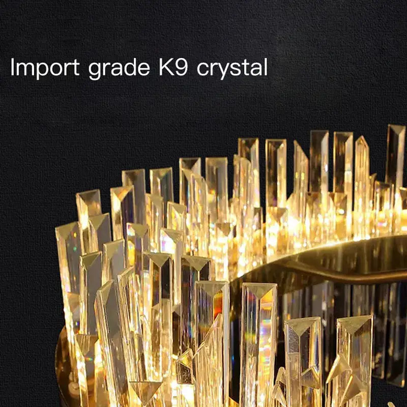 Modern gold decorbites crystal chandelier with tall faceted k9 crystal prisms for living room and dining room