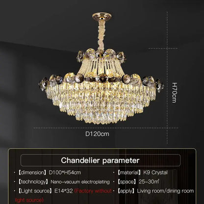 Modern gold decorbites crystal chandelier with cascading k9 crystal beads and prisms for elegant living spaces