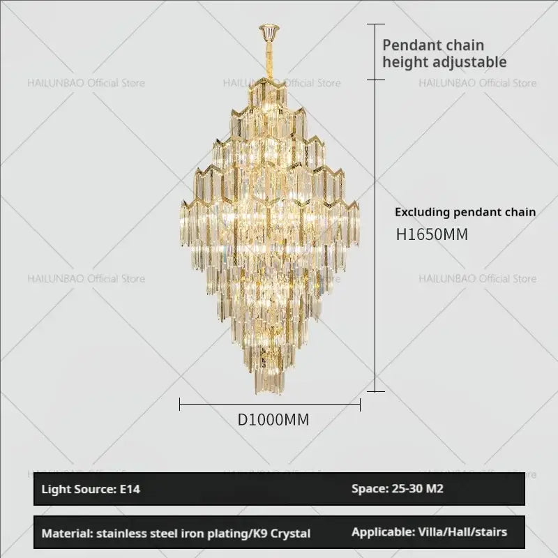 Modern gold decorbites crystal chandelier with cascading k9 crystal tiers and stainless steel iron plating for living room loft