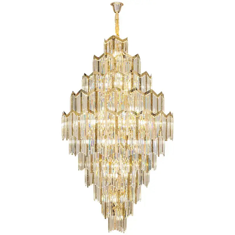 Modern gold decorbites crystal chandelier with multi-tiered cascading clear prisms for living room loft decor