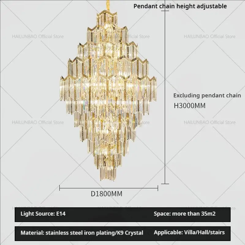 Modern gold decorbites crystal chandelier with k9 crystal prisms and stainless steel iron plating for living room loft