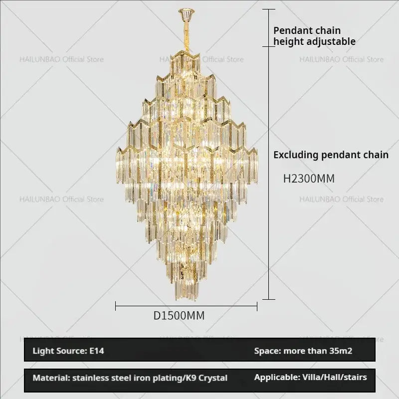 Modern gold decorbites crystal chandelier with gold-plated stainless steel and cascading k9 crystal tiers for living room loft