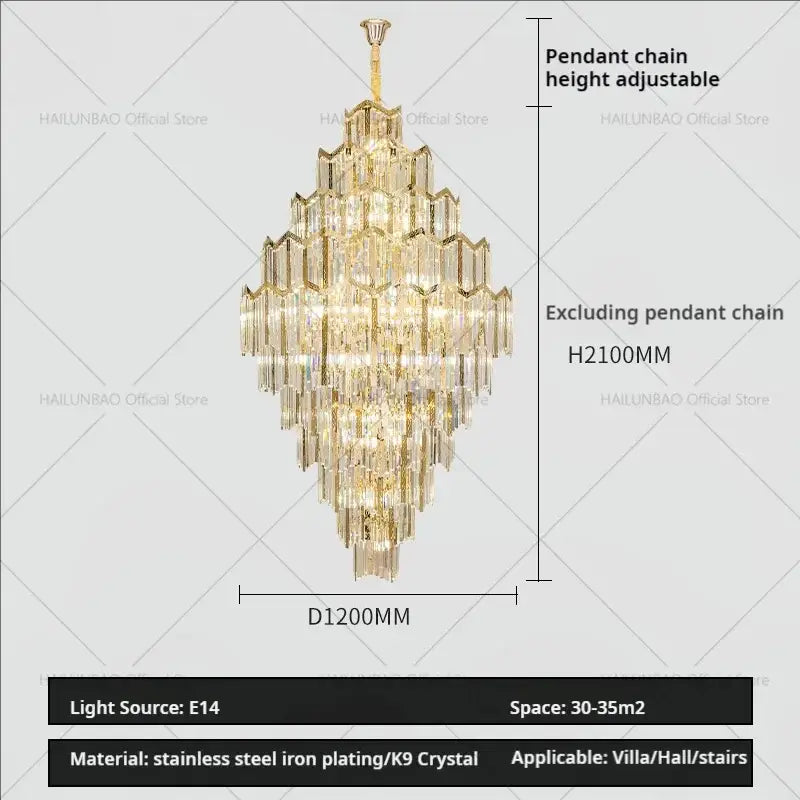 Modern gold decorbites crystal chandelier with cascading k9 crystal tiers and stainless steel iron plating for living room loft