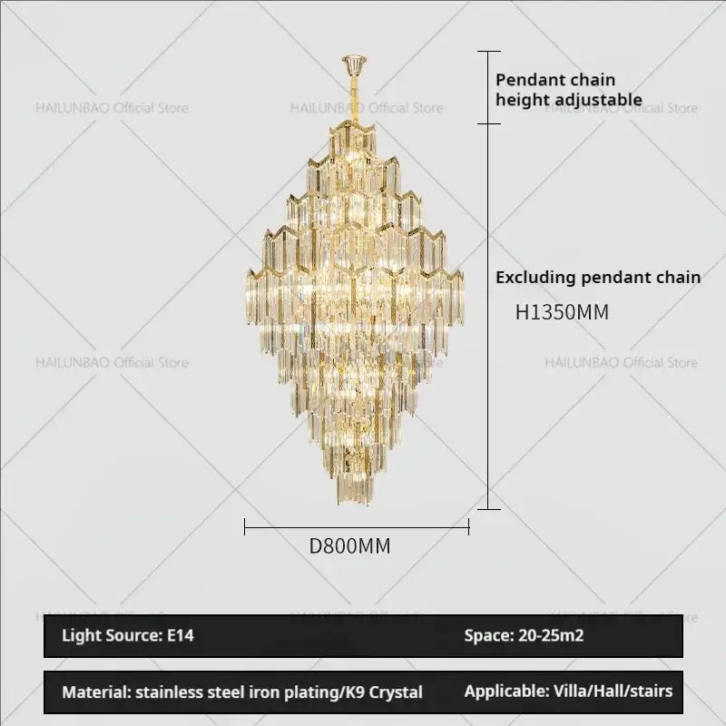Modern gold decorbites crystal chandelier with cascading k9 crystal tiers and stainless steel plating for living room loft