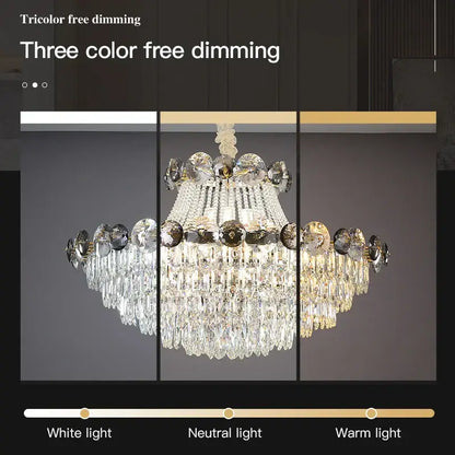 Modern gold decorbites crystal chandelier with clear and gold accents and three color-free dimming options for living room