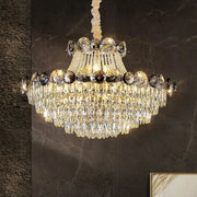 Modern gold decorbites crystal chandelier with cascading clear and dark-toned crystals for living room lighting