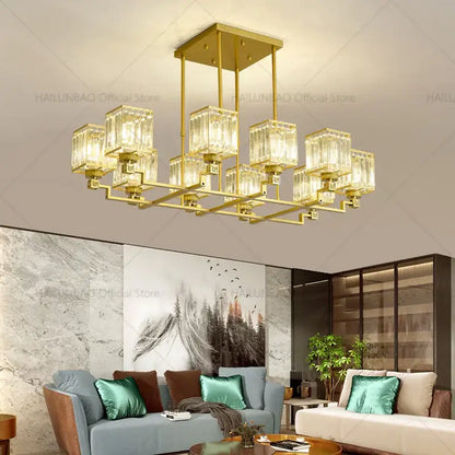 Modern gold decorbites crystal chandelier with clear faceted glass shades for living room lighting