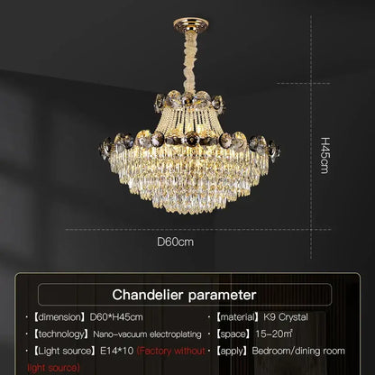 Modern gold decorbites crystal chandelier with cascading k9 crystals and twisted brass stem for living room